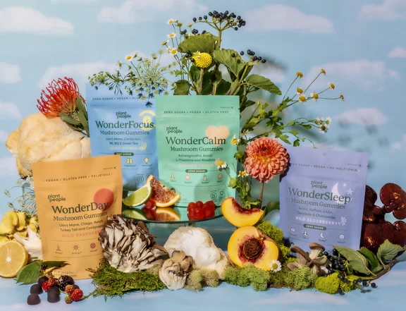 A selection of Plant People gummies with some of their ingredients