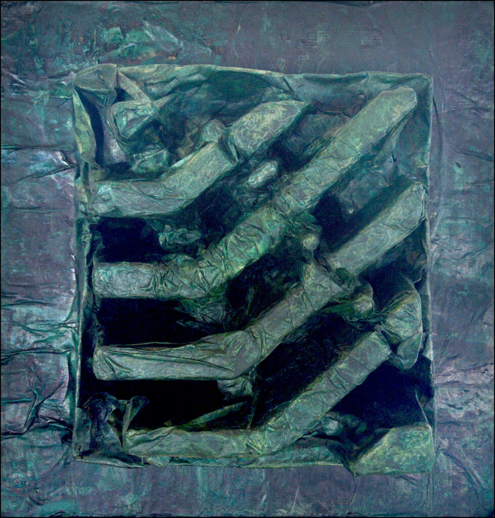 An art piece from AbandonmenTissues that is navy blue and dark green of a square with lines through it.