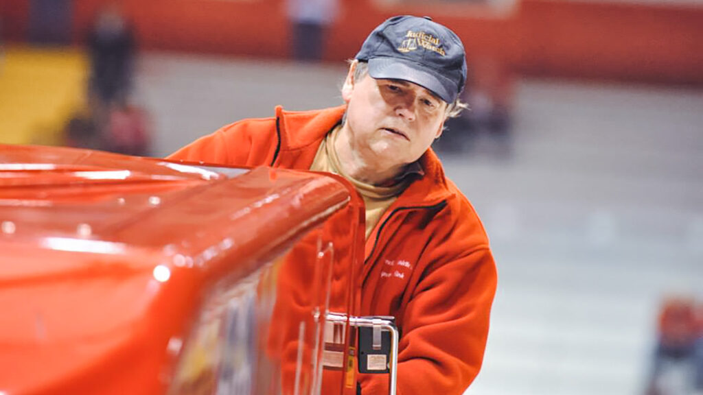 Dave Nulle driving an ice resurfacer at Lynah Rink