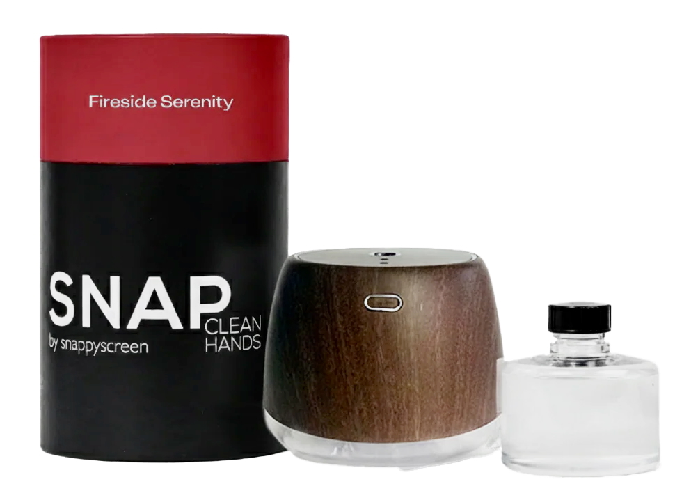 A Snap Wellness sanitizer dispenser with refill and container