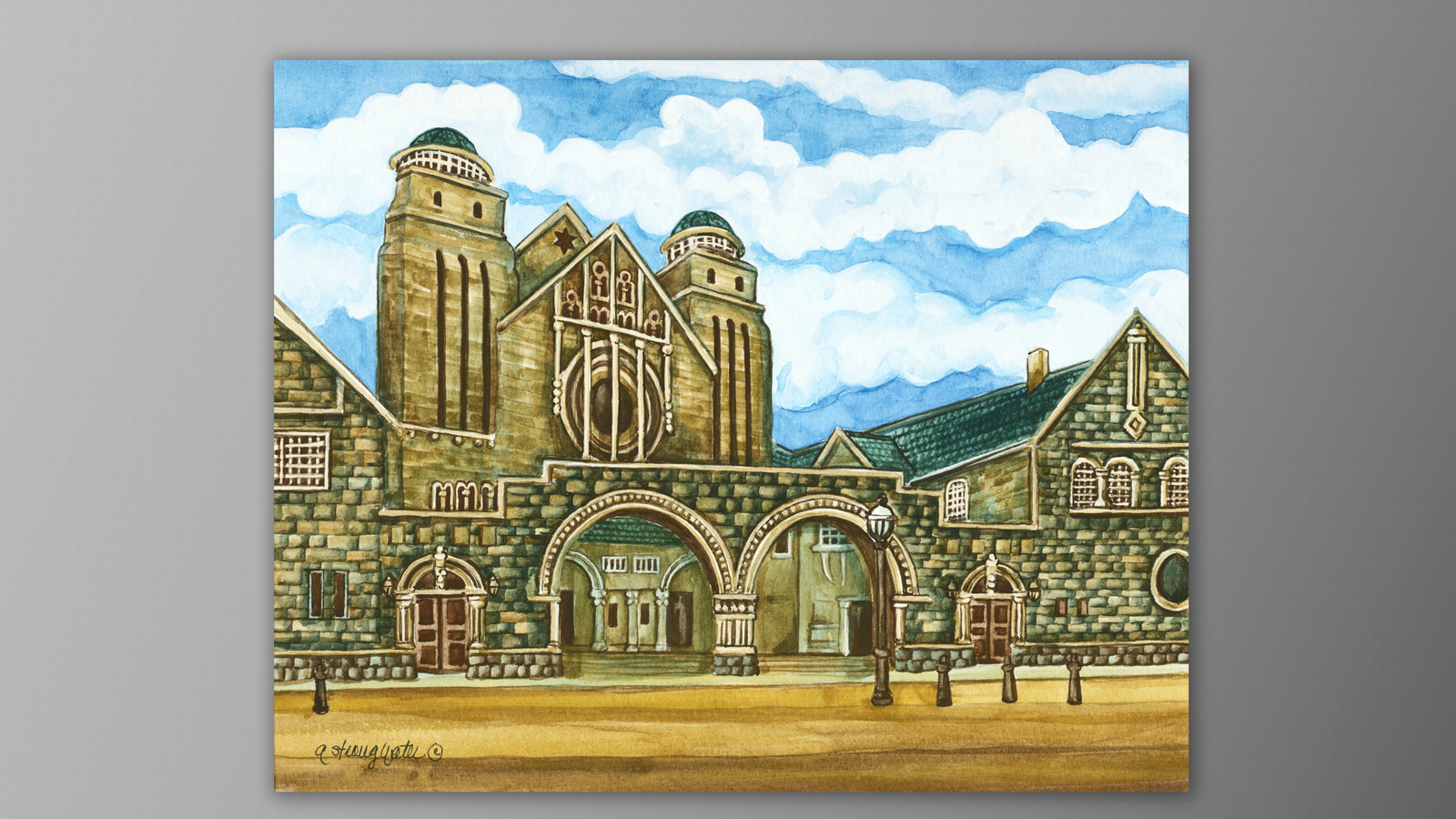painting by Andrea Strongwater of the Frankfurt Synagogue, built in 1907