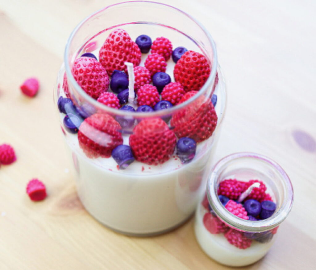 Two candles made to look like fruit parfaits
