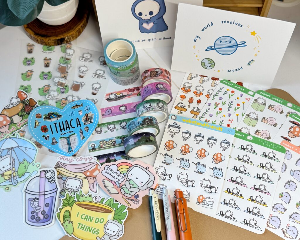 A collection of stickers and cards