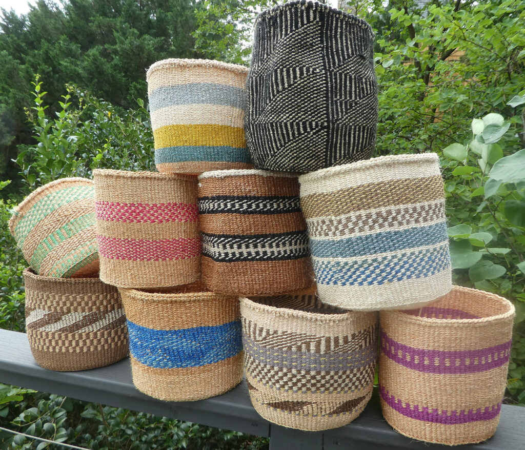 A stack of hand-woven baskets.
