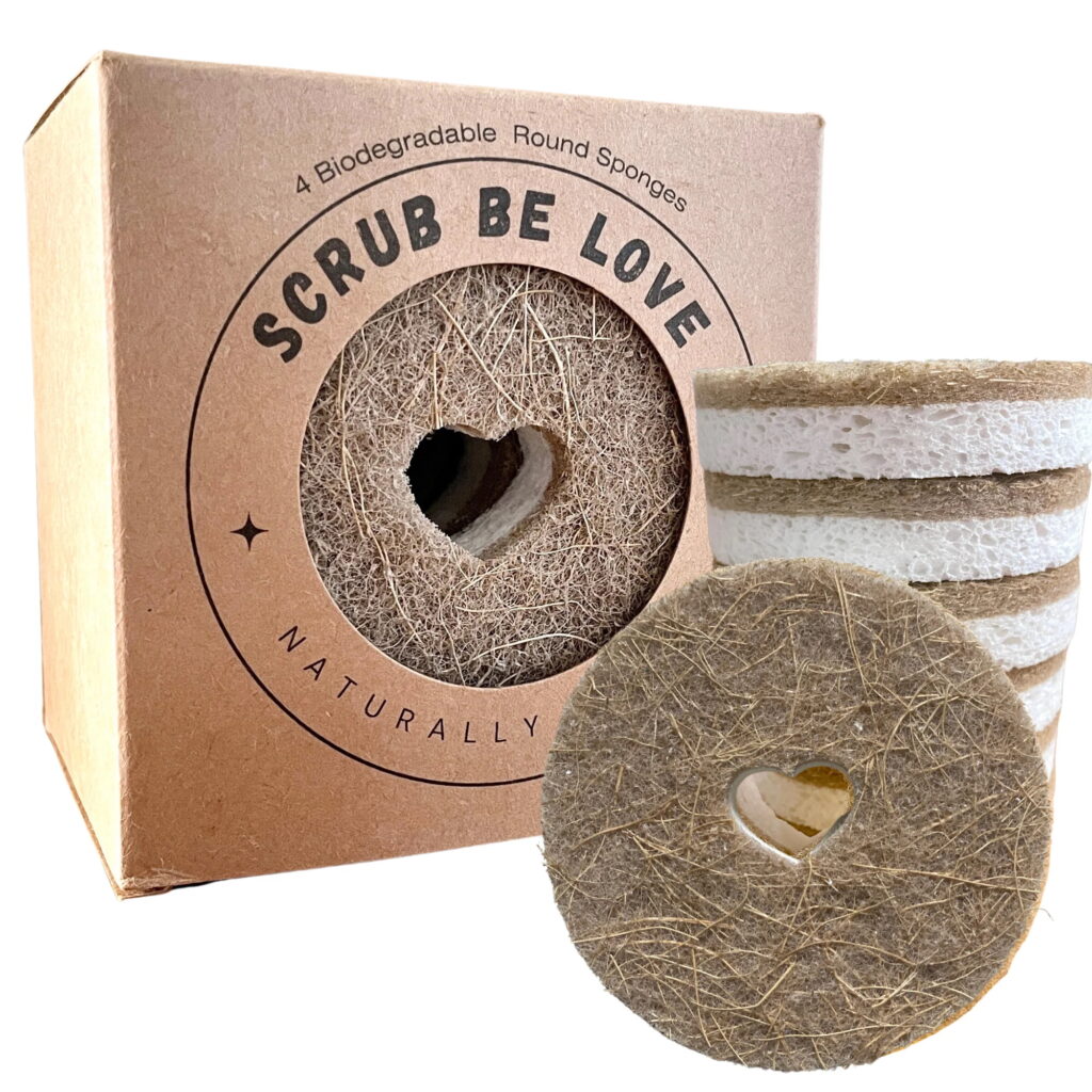 A package of natural sponges with a heart in the center