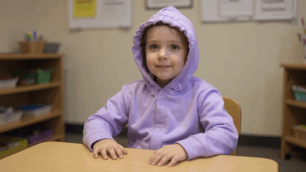 A girl in a purple hoodie