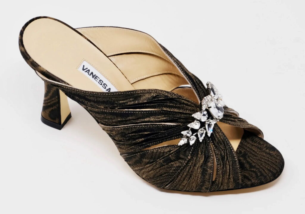 The "glam moire" open-toed heel