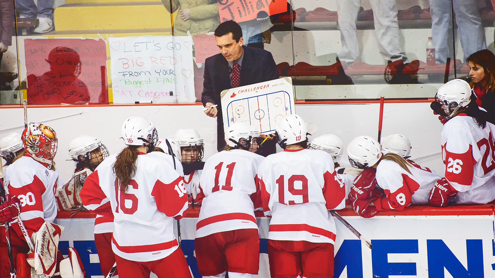 Doug Derraugh talks to his team during a huddle in a game during the 2011-12 season.