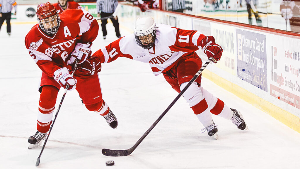 Brianne Jenner plays hockey against BU