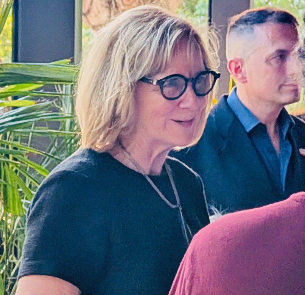 Eileen Higgins, MBA ’89, speaking with supporters at her campaign kickoff