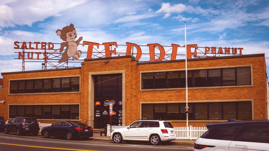 exterior view of the Teddie Peanut Butter factory in the Boston northern suburb of Everett