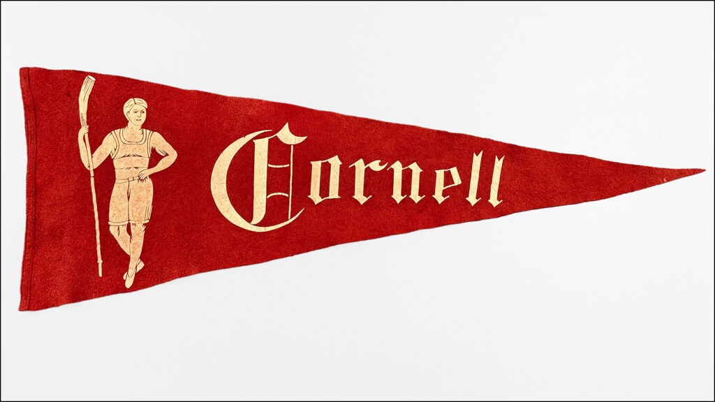 vintage red Cornell pennant on a white background