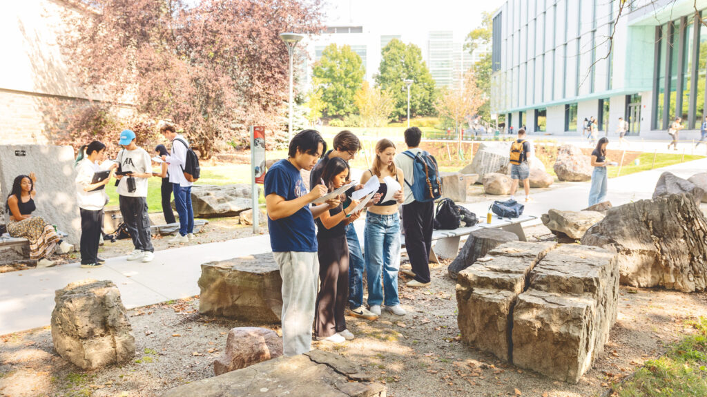 students visit Cornell’s Rock Park on the Engineering Quad