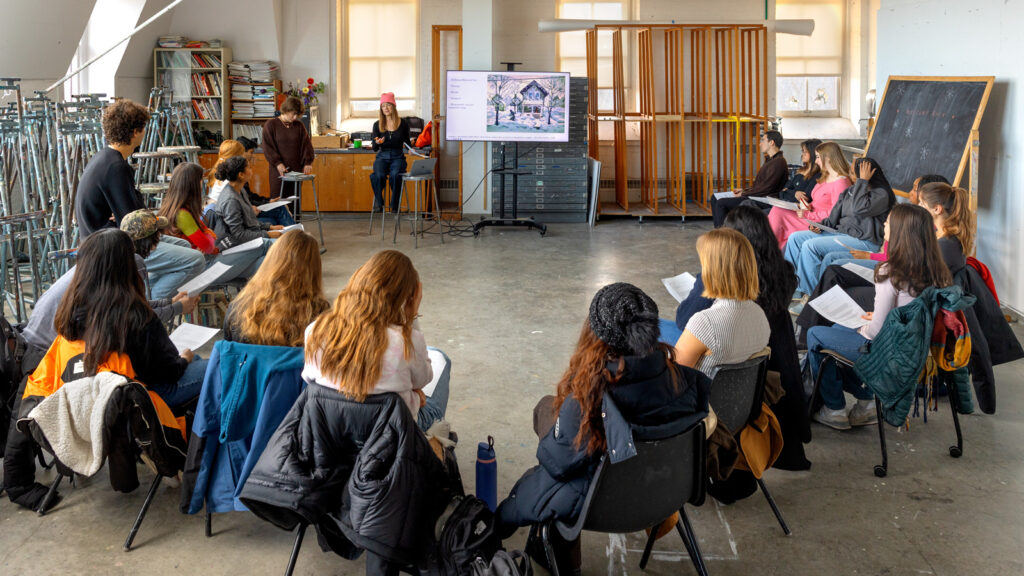 a professor speaks to students in an art class on the first day of classes for the spring 2026 semester