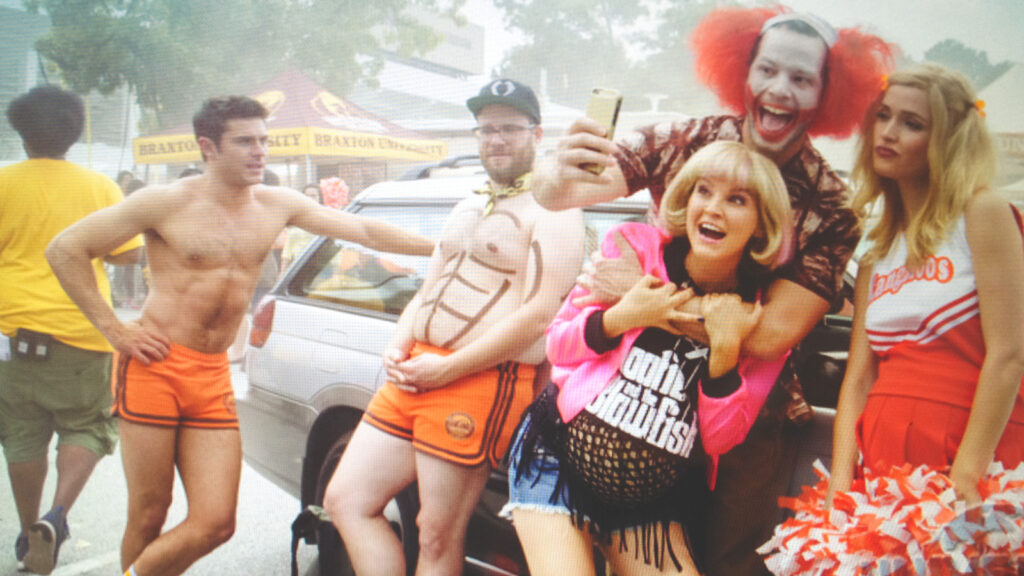 Carla Gallo, Seth Rogan, Rose Byrne, Zac Efron and others on set for the Neighbors movie.