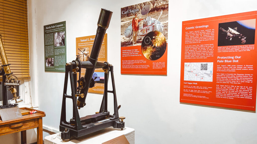 telescopes and information panels at the Fuertes Observatory Museum