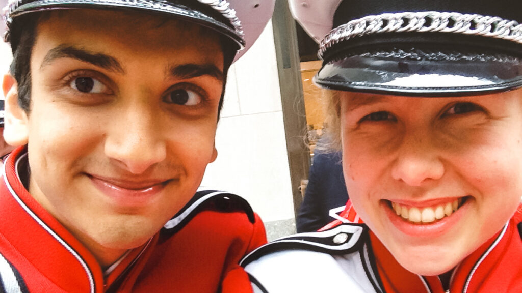 Julia Kelly ’16 & Rohan Acharya ’16, MEng ’17 in their band uniforms