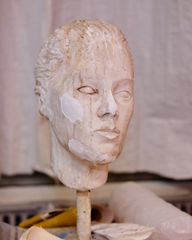 a sculpted head in Pat Lipsky’s studio that she created for a class at Cornell in the early 1960s