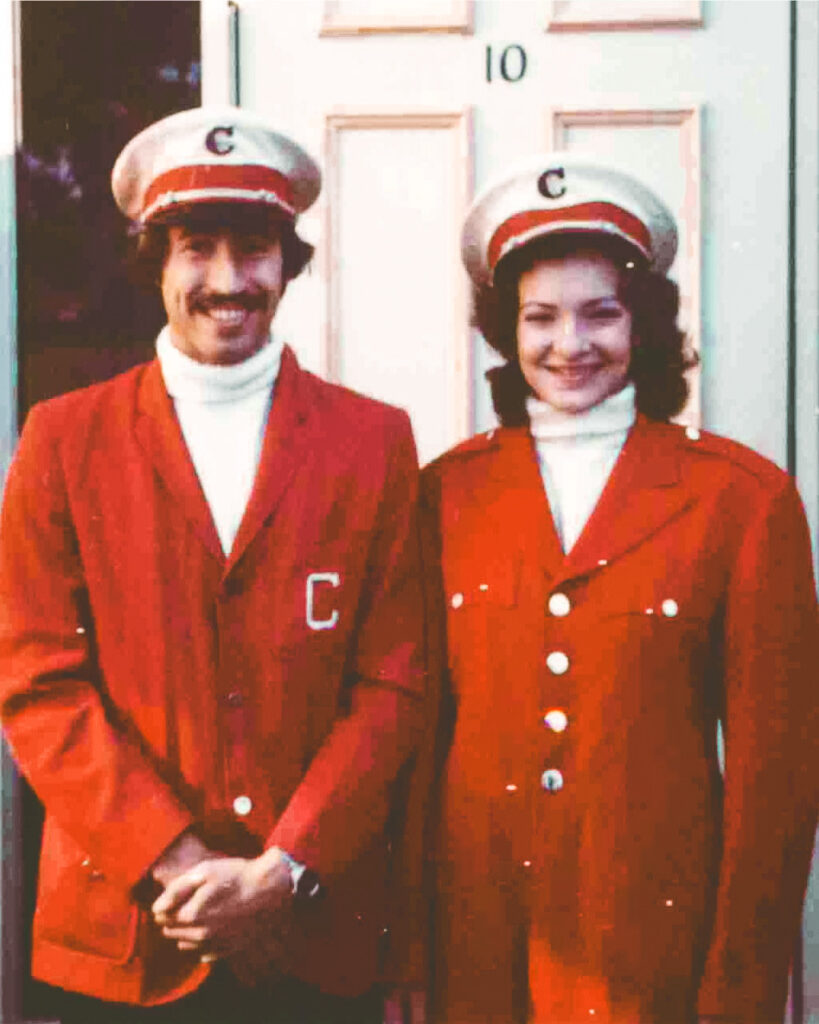 David Fischell ’75, PhD ’80 & Sarah Thole Fischell ’78, MEng ’79 as students in their band uniforms