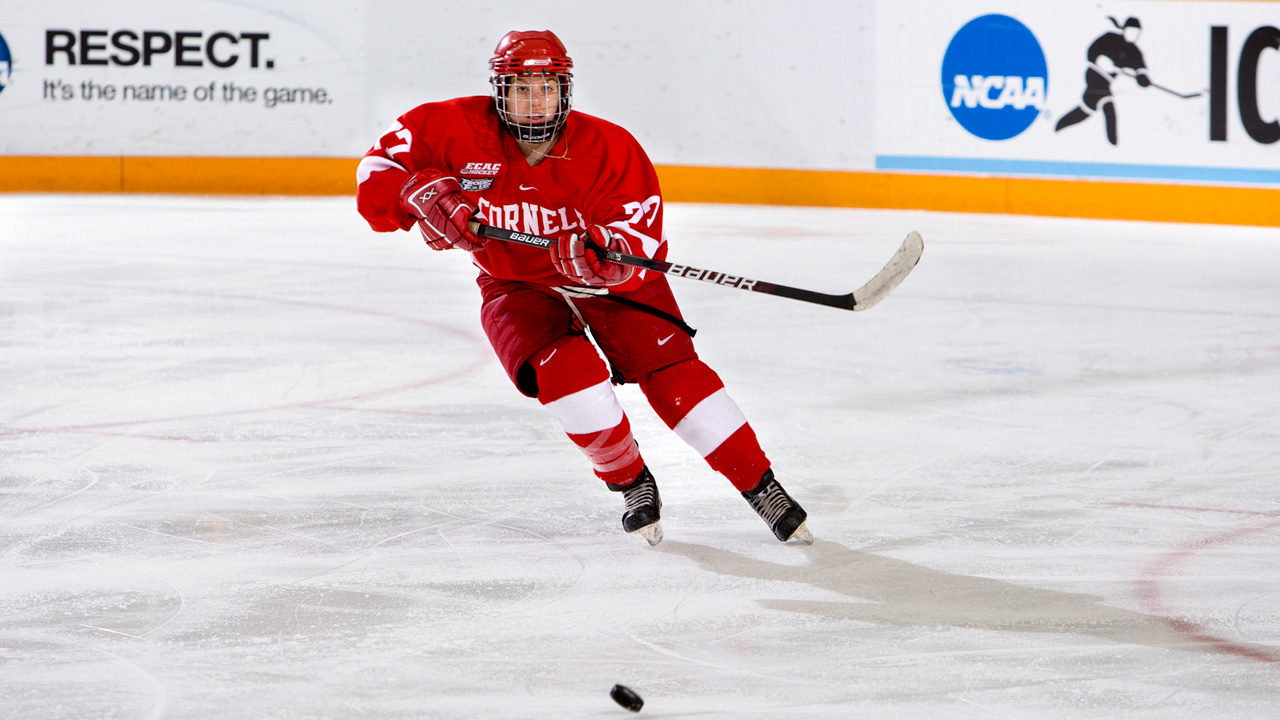 Laura Fortino playing hockey for Cornell
