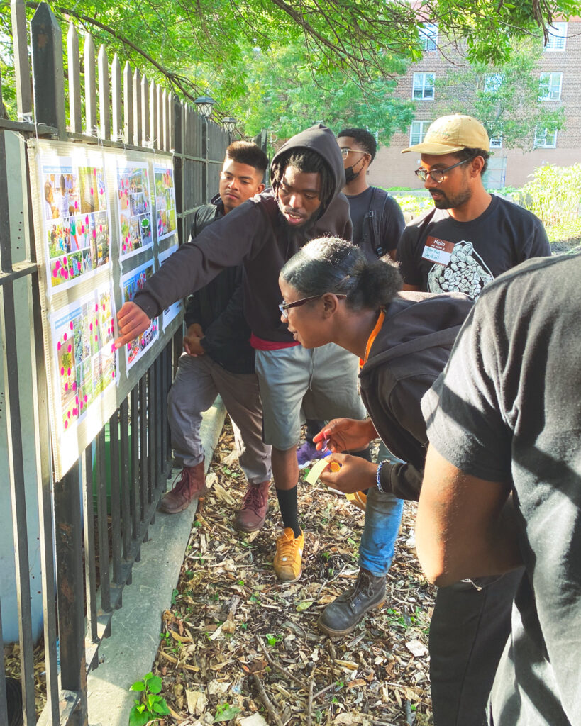Community members add their preferences to redesign plans for the community Wolcott Street Farm in Brooklyn’s Red Hook neighborhood, a project BlackSpace partnered on