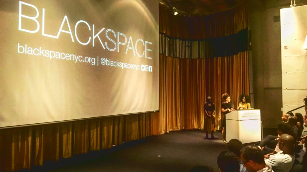 Emma Osore and BlackSpace leaders prepare to give a presentation