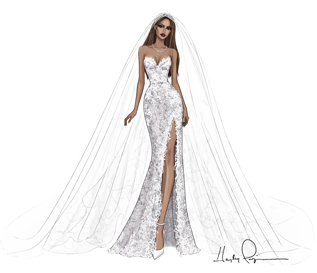 Hayley Paige dress design sketch used for halftime show at Super Bowl LX in 2026