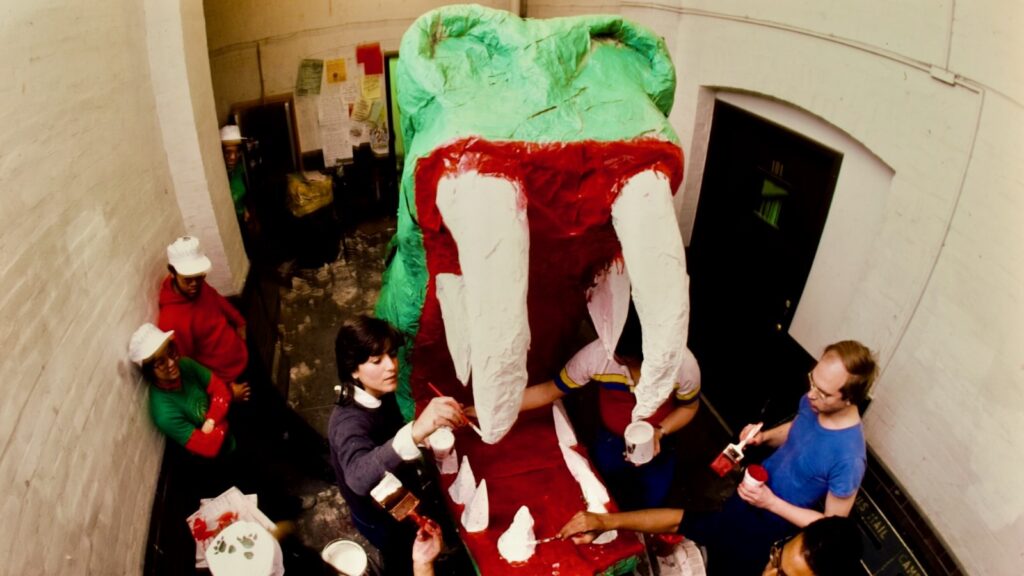 Students paint the dragon's mouth early on Dragon Day 1984