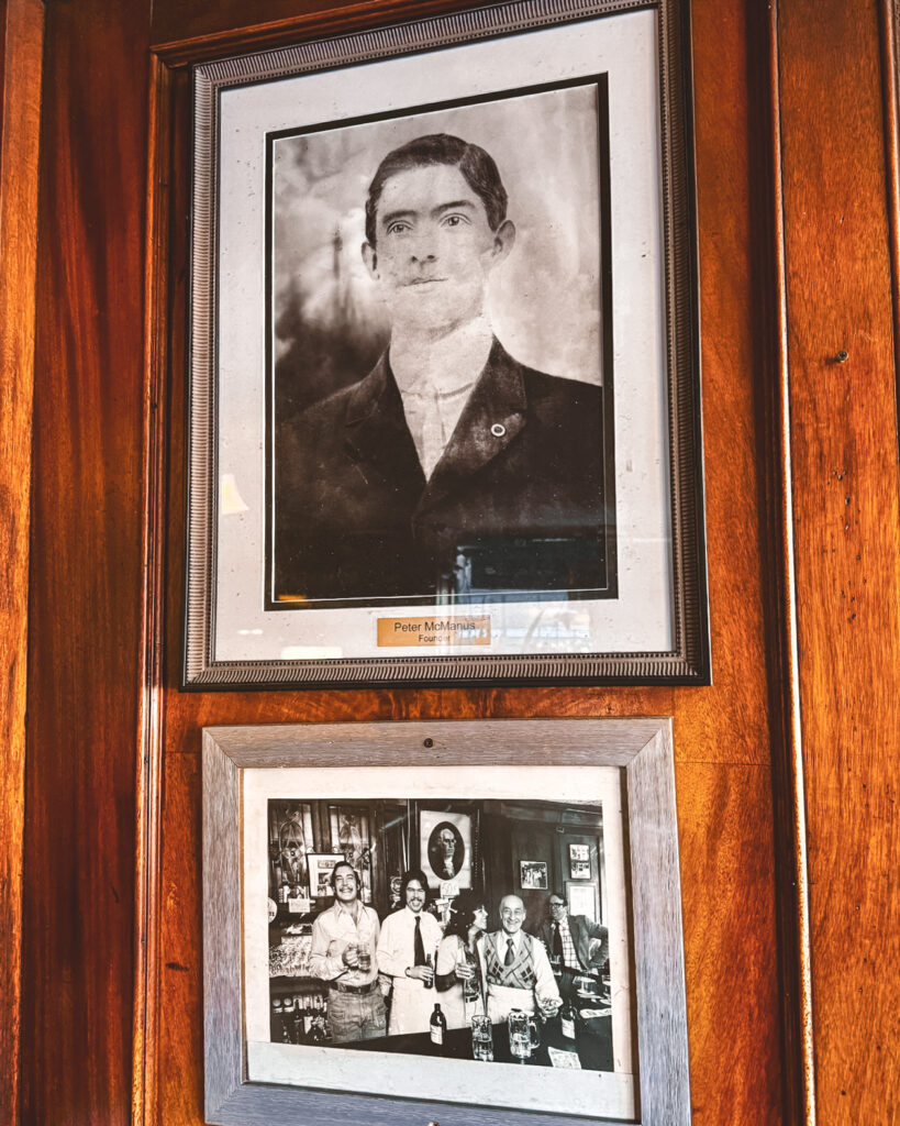 Photo of McManus Café founder Peter McManus is pictured in a framed photo on the bar’s wall