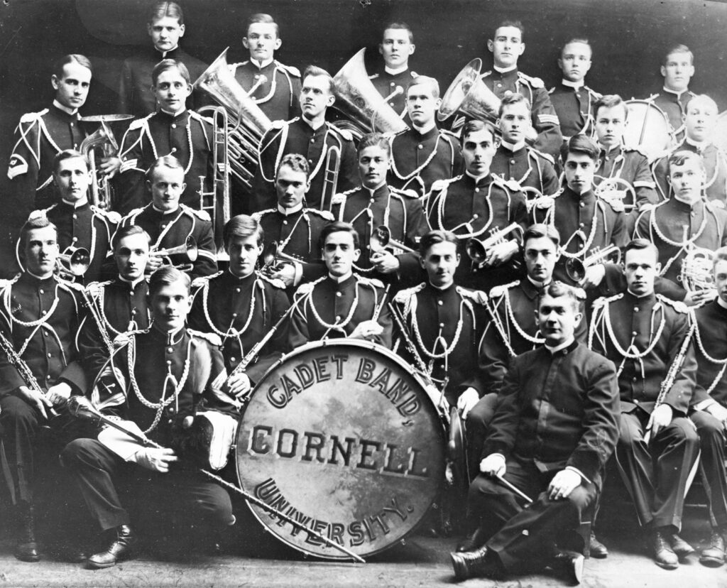 A vintage group photo of the Cornell Cadet Band