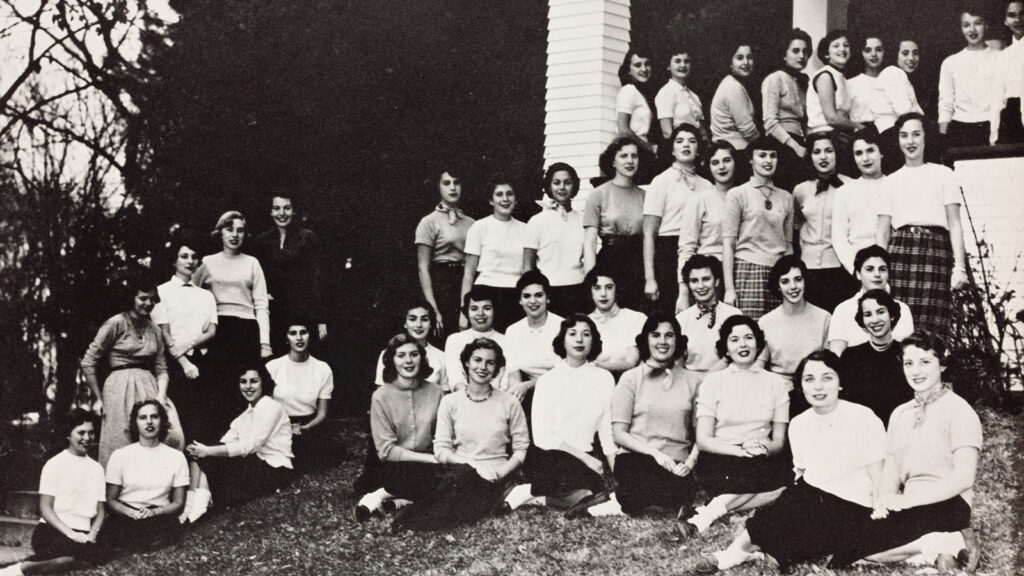 A group shot of sorority women at Cornell in the 1950s
