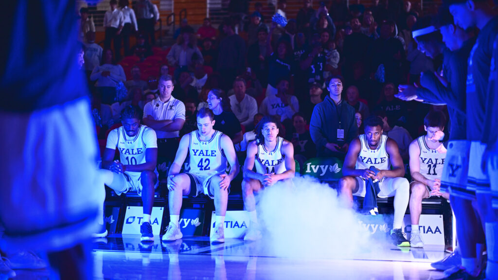 Men's Yale players on the bench