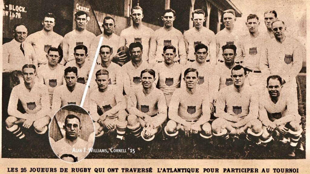 A photo of the 1924 U.S National Rugby Team, featuring alumni Alan F. Williams.