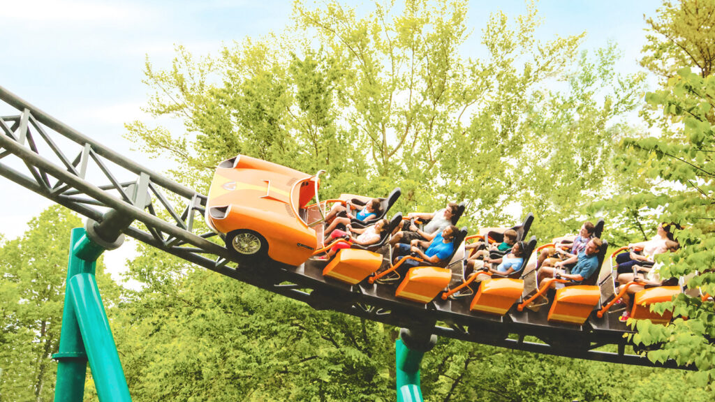 Riders on the Verbolten roller coaster