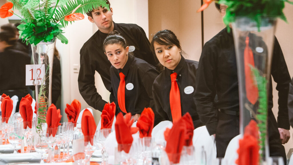Student staff prep for an event at Hotel Ezra Cornell 2007