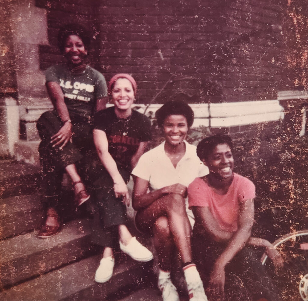 Organizers of the first CBAA "Update" Reunion Weekend in June 1977, from right: Helen Claxton '74, Sheila Kennedy '75, Sandra "Sandi" Black '73, and Claudette Jones '76