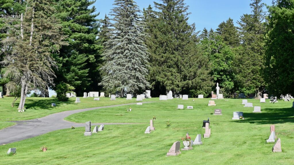 A portion of East Lawn Cemetery in summer