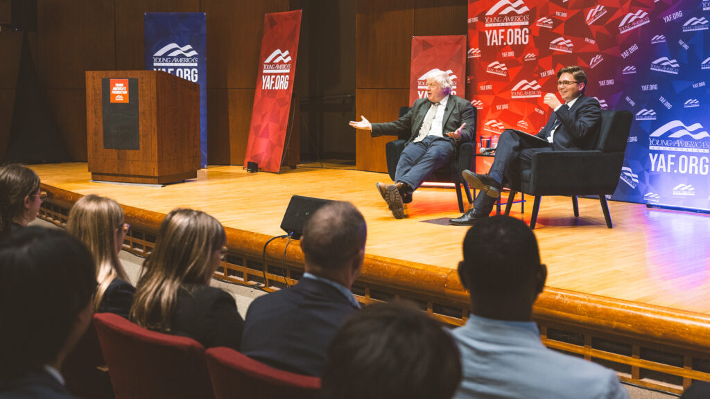 Former Prime Minister of the United Kingdom Boris Johnson speaks at Call Auditorium in Kennedy Hall on Monday, April 27, 2026. (Ryan Young / Cornell University)