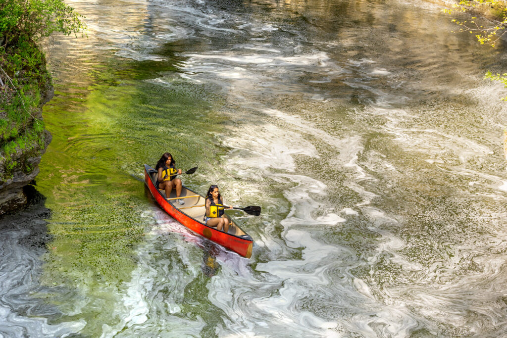 Two students canoe on Beebe Lake during Senior Days 2026.