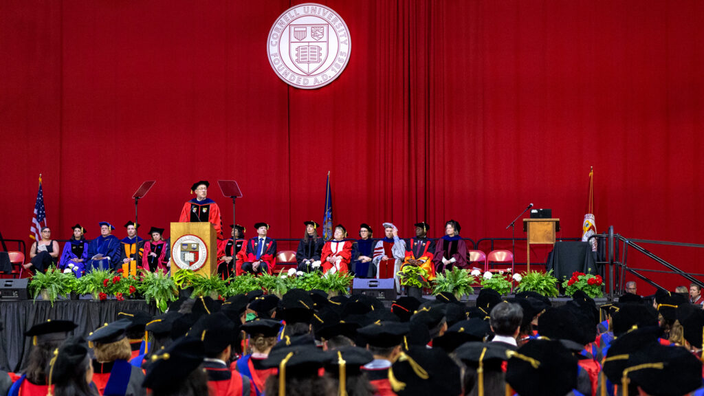 President Kotlikoff addresses PhD grads in Barton