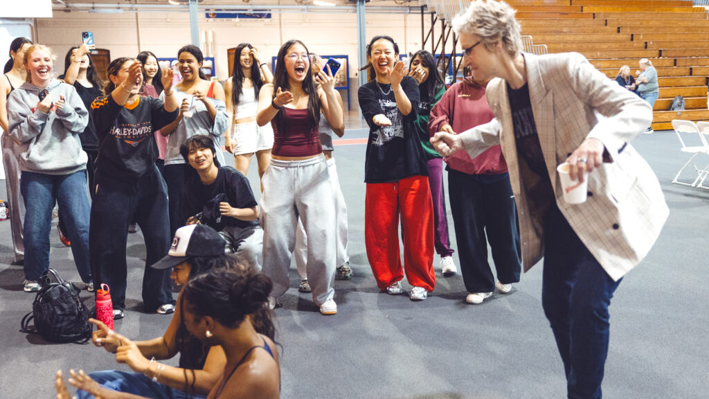 Jane Lynch at Barton Hall with Breakfree dance troupe.