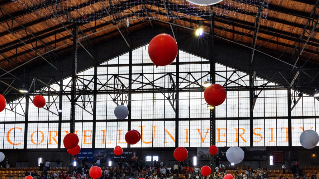 Balloons float in Barton Hall