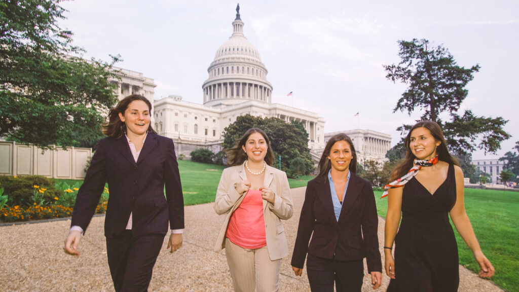 students in the Cornell in Washington program walk near the Capitol in 2006