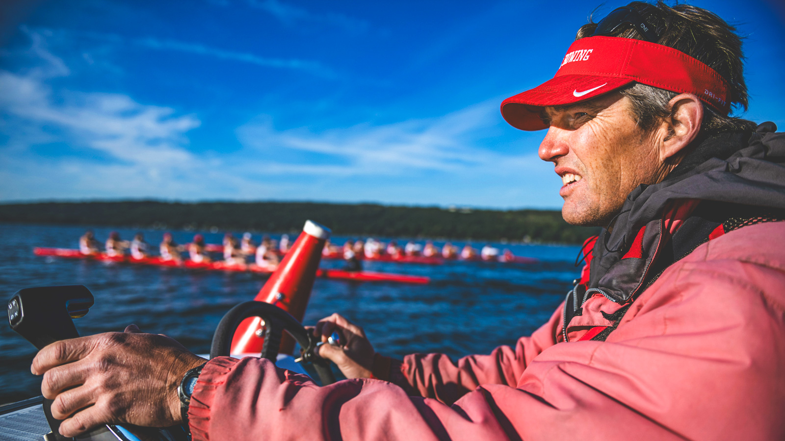 Todd Kennett during a men's heavyweight rowing practice on Cayuga Lake Inlet.
