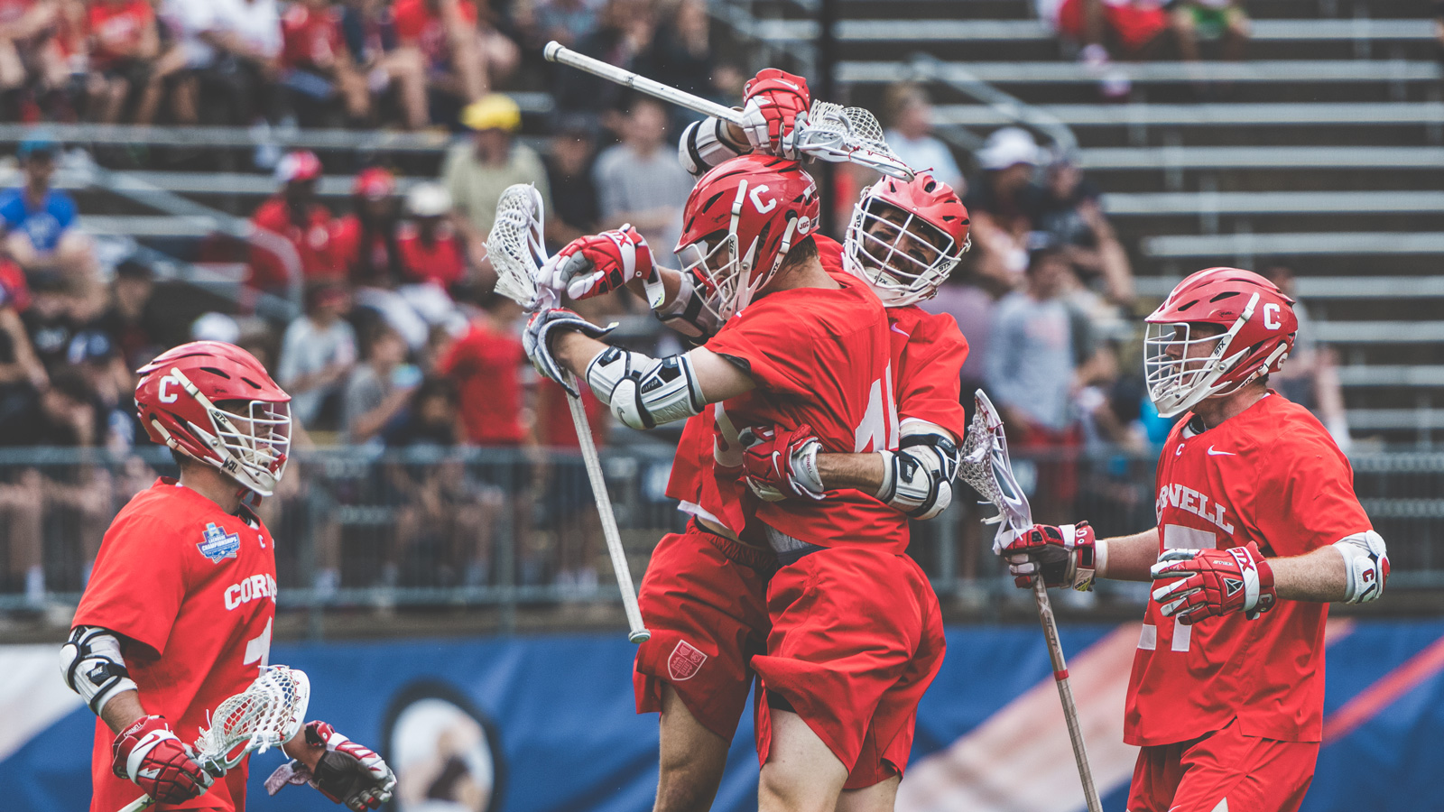 The Cornell Big Red men’s lacrosse team competes against Rutgers on Saturday, May 28, 2022 in East Hartford, CT during the NCAA National Semifinals.