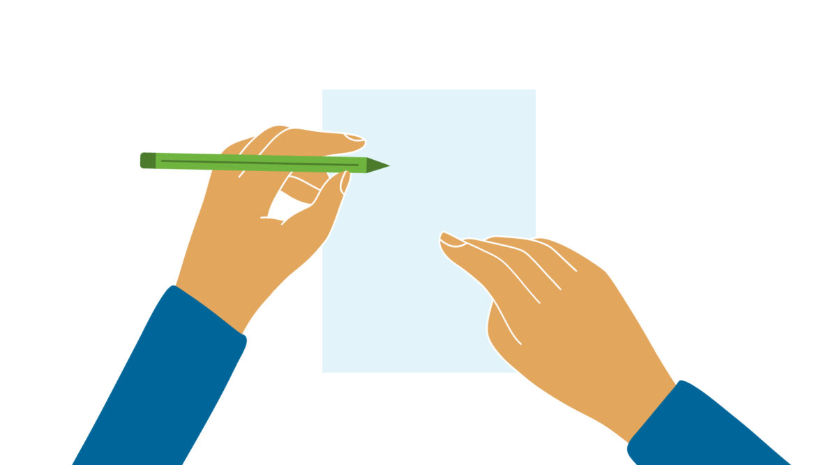 An illustration of hands writing on a page