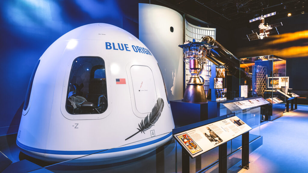 A Blue Origin capsule is part of the renovated Futures in Space Gallery at the Air and Space Museum in Washington, DC