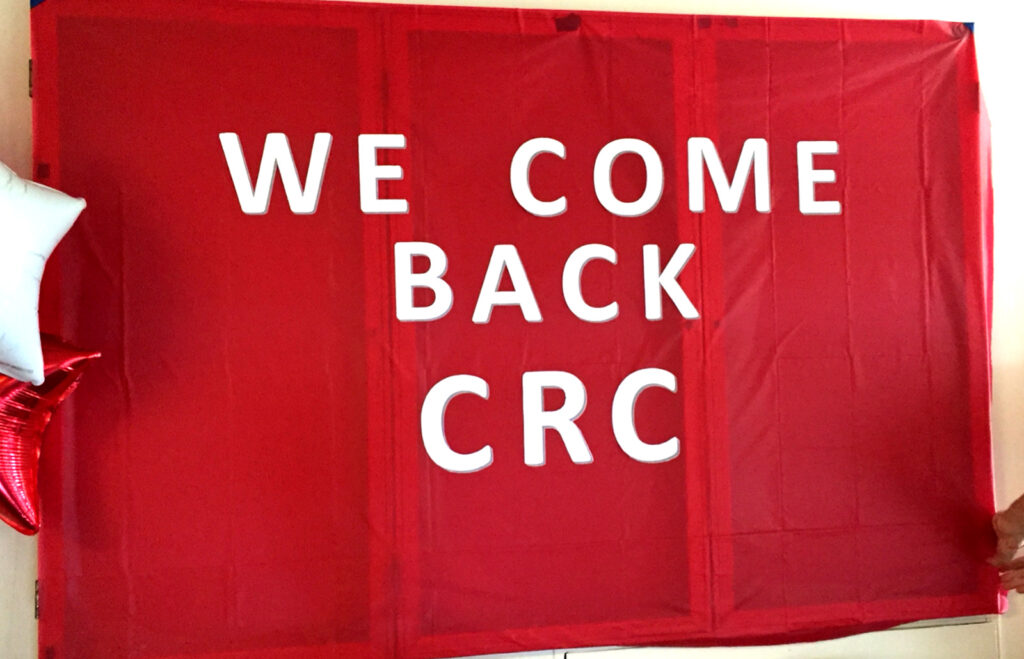 the Continuous Reunion Club banner after the letter "L" fell off, spelling "WE COME BACK"