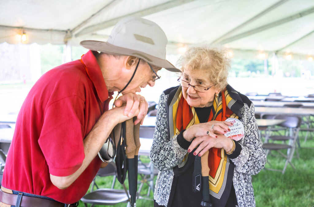 Eliot Greenwald ’73 and Connie Hosterman ’57 chat at the CRC toast and dinner during Reunion 2026