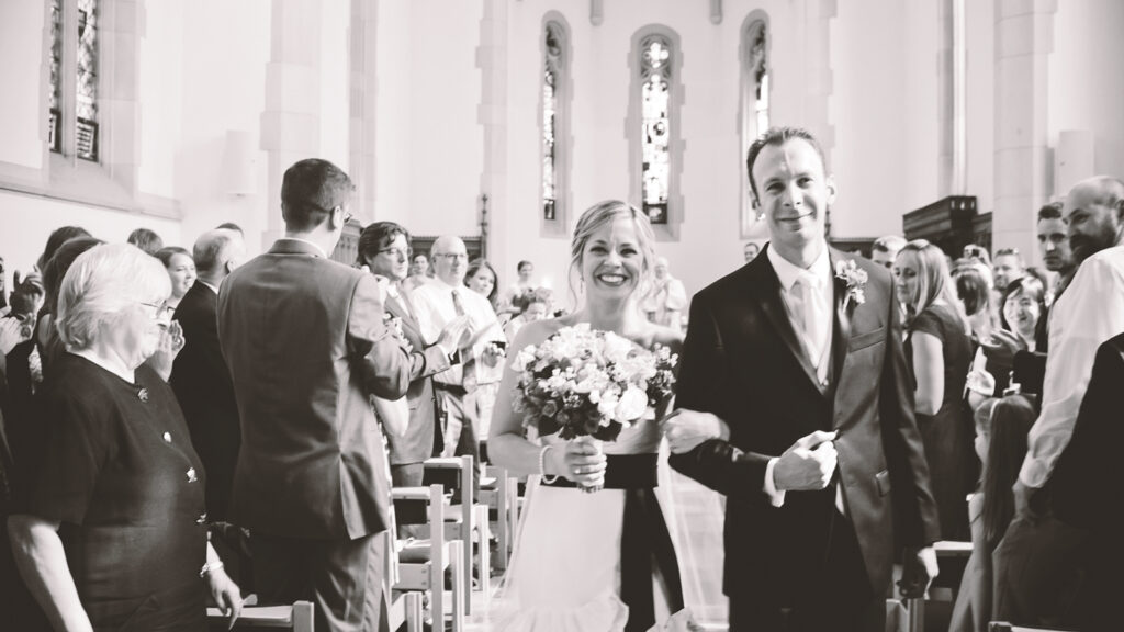 Alison Brunger ’01 & Jeff Hardgrove ’01 in Anabel Taylor chapel